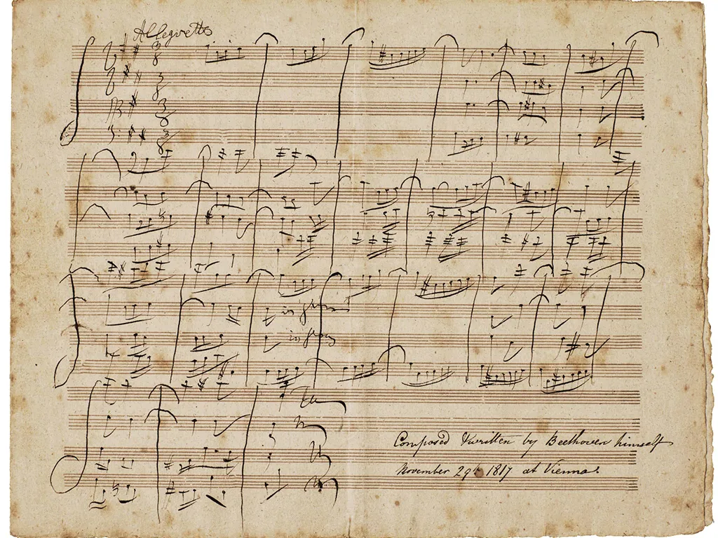 دست‌نوشته یکی از سمفونی‌های بتهوون – نمادی از نبوغی که حتی در سکوت کامل شکوفا شد.